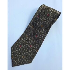 Audrey Buckner Neck Tie Mens Brown Geometric Europian Silk Hand Tailored Classic
